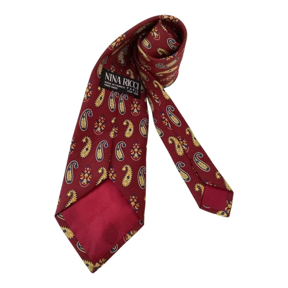 NINA RICCI Red Paisley Silk Tie Hand Made In France 59-